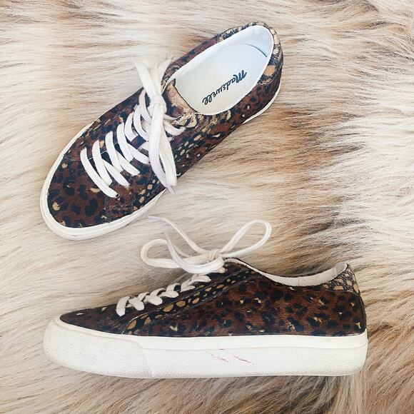 Madewell Sidewalk Low-Top Sneakers in Painted Leopard Colorblock Calf Hair - Picture 1 of 8